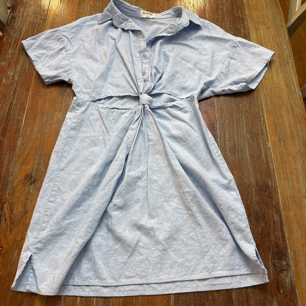 LNA Clothing Light Blue Tie Front Cut Out Mini Dress Small